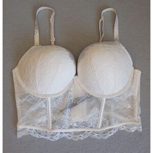 Victoria's Secret Very Sexy Push Up Corset Bra 36 C Bridal White Rhinestones